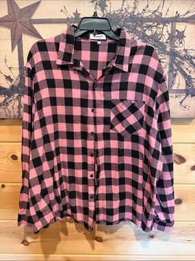 Pink and Black Buffalo Plaid Button-Up Shirt
